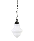 9.13 Inch Wide Pendant Light With Glass Shade In Blackened Bronze And White Milk Glass Diffuser Sleek Modern Ceiling Fixture