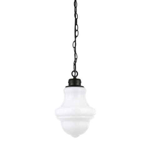 9.13 Inch Wide Pendant Light With Glass Shade In Blackened Bronze And White Milk Glass Diffuser Sleek Modern Ceiling Fixture