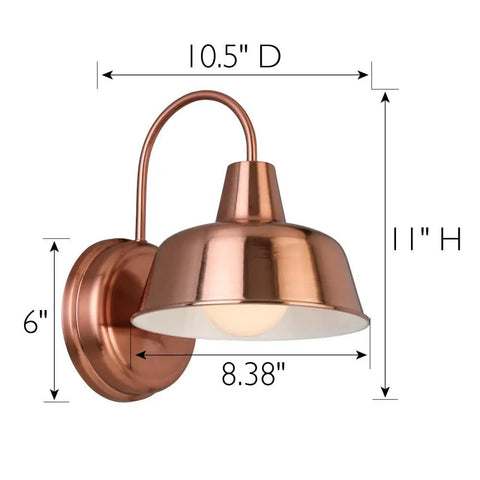 Farmhouse Gooseneck Barn Light For Outdoor Porch And Patio Copper Paint Finish 8 Inch Diameter Hardwired Exterior Wall Light One Pack Classic Shepherds Hook Arm