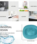 Kick Those Dreadful Sink Clogs To The Curb With This Blue Bathroom Drain Hair Catcher displayed with dimensions and universal design.