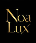 Noa Lux logo in elegant gold font on a black background, showcasing luxury branding design.