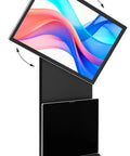 55 Inch Rotating Touch Screen Digital Signage Display With Auto Gyroscope Android Eleven Operating System And Pre Installed Slideshow Apps on a floor stand