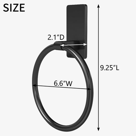 Adhesive Towel Ring For Bathroom No Drilling Install Easy Mount Hand Towel Holder Stainless Steel Aluminum Rustproof Large Base 1.96 By 3.94 Inches Ideal For Home And RV with size dimensions displayed