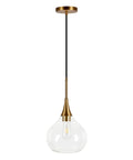9 Inch Wide Pendant Light With Glass Shade In Brass And Clear Finish displayed against a white background