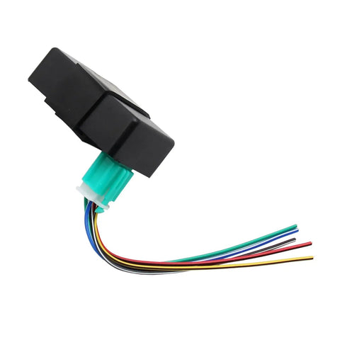 Side view of 4 Pin DC CDI Box with square plug and colorful wires for 50cc-300cc ATVs, scooters, dirt bikes, and go-karts.