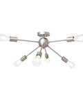 Sputnik Chandelier Light Fixture Six Lights In Brushed Nickel For A Modern Dope Living Room Bedroom Kitchen And Dining Area Mid Century Starburst Design Pre Wired Arms For Easy Ceiling Install, showing six-arm starburst design