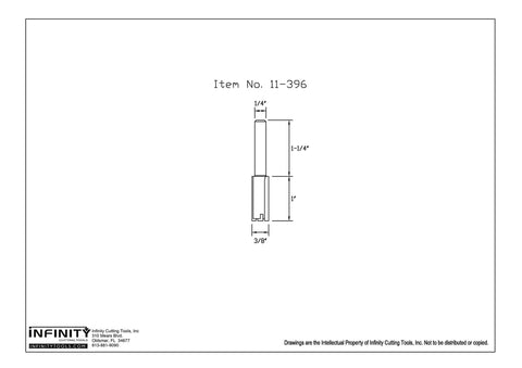 Diagram of Heavy Duty 1/4 Inch Shank Straight Router Bit With Plunge Point, 3/8 Inch Cutting Diameter By 1 Inch Cutting Height, Carbide Tip
