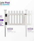 Built like a Tank White Vinyl Picket Gate DIY Fence Kit With No Dig Setup For Rock Solid Backyard Security featuring finishing post.