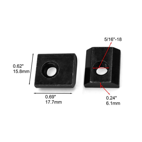 Slide In Budget-Friendly T-Nuts For T Slot Track 5/16-18 Black 20 Pieces For 15 Series Aluminum Extrusion, measurements shown.