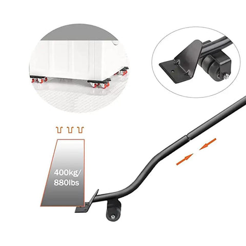 Heavy Duty Furniture Movers With 360 Degree Rotating Wheels Lifter Dolly, steel rod with 440 lbs capacity shown in diagram