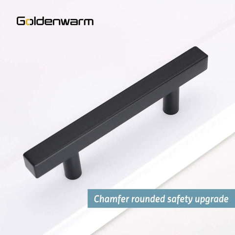 30 Pack Matte Black Cabinet Pulls 3 Inch T Bar Drawer Handles For Your Kitchen Cabinets And Cupboards Built To Last Durable Stainless Steel Construction 5 Inch Overall Length Square Bar Half Inch Rust Resistant Hardware with chamfer rounded safety design