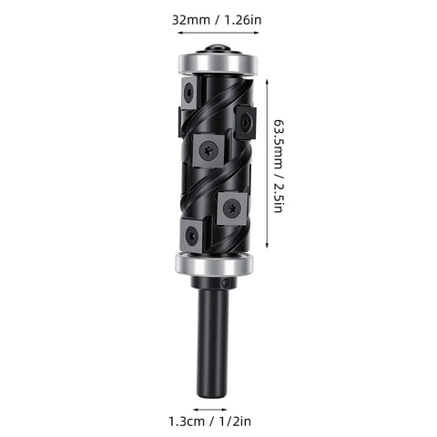 Premium Reversible Carbide Flush Trim Router Bit With 1/2 Inch Shank And 32mm Cutter Diameter, detailed side view with dimensions.