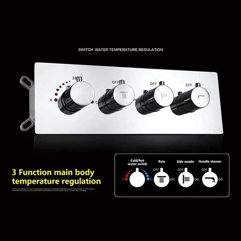 Top Shelf Wall Mounted Square Shower Head Pumping Out Serious High Pressure Power With Three Killer Spray Settings crafted from lead free brass temperature control panel.