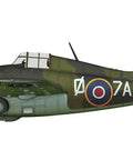 Side view of 1/72 F4F-4 Wildcat Operation Torch Plastic Model Kit Unpainted Assembly Includes Three Decal Options And Painted Mask Sticker For Easy Painting And Custom Build displaying camouflage paint scheme and decal.