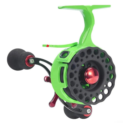 Green Magnetic Descent Ice Fishing Reel With Thirteen Magnets, Five Plus One Ball Bearings, Brass Gears, Left Hand Ready