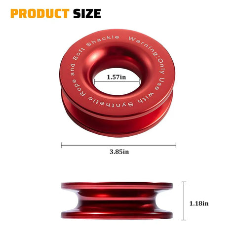 Heavy Duty Aluminum Winch Snatch Block Recovery Ring for ATV UTV SUV Trucks, Universal Towing Ring and Pulley System Accessory, Durable Aluminum Alloy, Built Tough for Real Off Road Recoveries, Red, 3.85in x 1.18in with 1.57in center hole