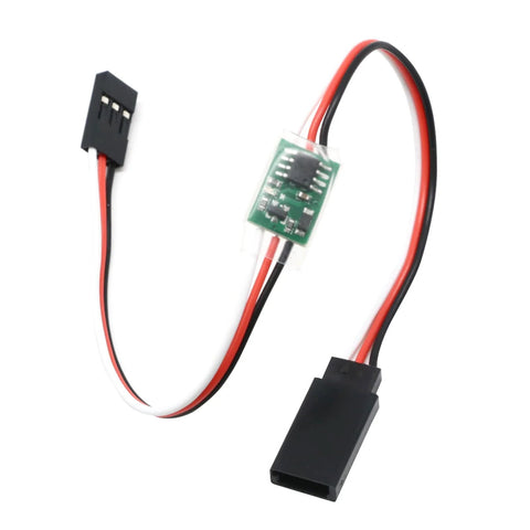 Steering gear slow servo reducer delay module with green PCB and red/black power wires, front view