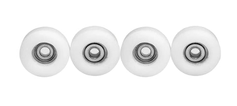 Set of four Apex 71D Urethane Fingerboard Wheels With Ultra Spin Bearings, New Street Style Design, 7.7mm Diameter, White Blue Glow
