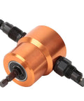 Pro Grade 360 Degree Double Head Sheet Metal Nibbler Drill Attachment for straight and curved cuts, orange metal design.