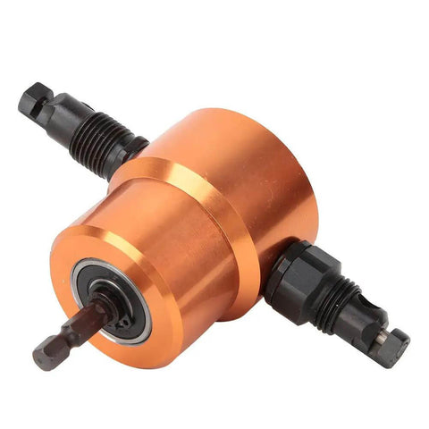 Double Head Nibbler Drill Attachment with 360 Degree Cutting Head for Sheet Metal, orange body, ideal for straight lines and curves