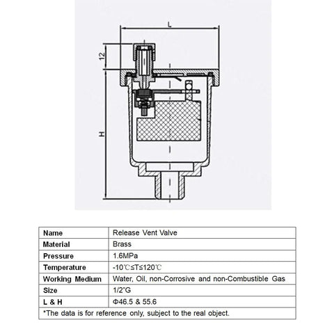 Front view of brass Joywayus automatic float vent valve kit with 1/2"G female to 1/2"NPT male adapter.