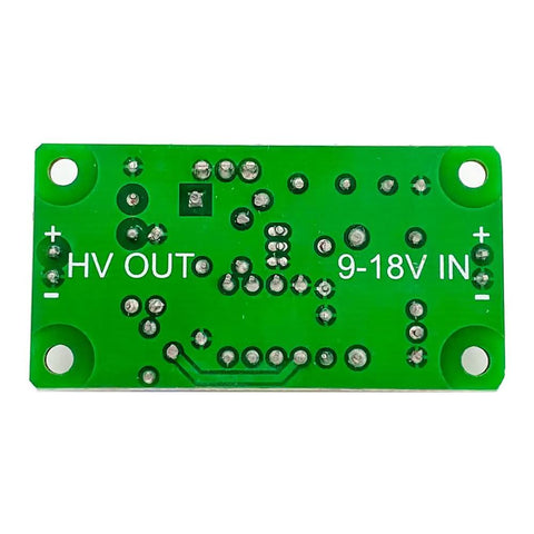 Back view of High Voltage DC-DC Boost Power Supply Module For Old School Nixie Tubes And Vacuum Tube Displays, green circuit board