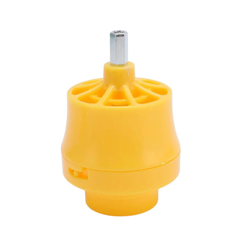 Prograde PVC Pipe Threader Kit with Electric Drill Adapter and Three Interchangeable Dies, yellow drill adapter close-up.