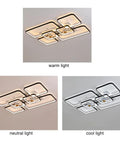 Modern Rectangular Ceiling Fan Lamp With 7 Blades Semi Flush LED Light With Remote Control For Living Room 27.5 Inches Black White warm light view