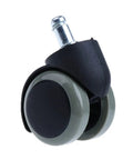 Smooth And Silent 2 Inch Universal Replacement Casters For Office Chairs That Glide Like A Dream On Floors With Tough Grey Rubber Swivel Wheels That Are Hardwood Friendly And Super Sturdy. Close-up of a grey rubber caster wheel with swivel mechanism.