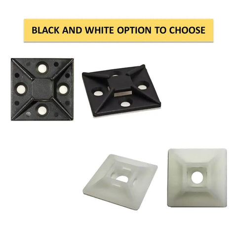 Adhesive Zip Tie Mounts Half Inch Square Black 100 Pack for quick cable management nylon anchor pads UV resistant