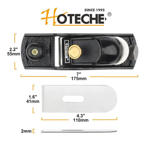 Heavy Duty Seven Inch Block Plane For Woodworking Features A Fully Adjustable One Point Five Eight Inch Hardened Alloy Steel Blade.