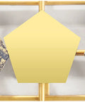 Close-up of Heavy Duty Five Hook Wall Mount Coat Rack Sleek Steel Storage Bar, golden pentagon accent on the hanger.