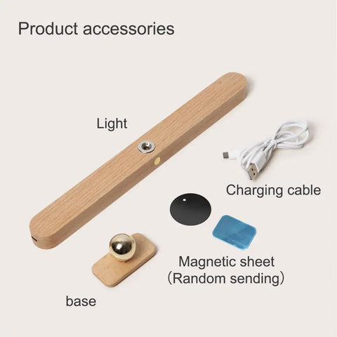 Rechargeable Vanity Light Bar With Three Level Dimmable Touch Control, magnetic mount LED, beech wood finish and accessories