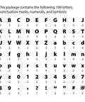 Bold Black Punchout Alphabet And Number Letters For Classroom Decor And Homeschooling Displays Groovy Retro 1949 Style grid of letters and symbols.
