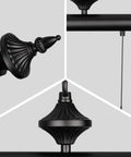 Close-up details of the 59 Inch Billiard Pool Table Light With Pull Chain Pendant Fixture, matte black components, ETL listed.