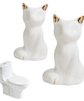 Premium Ceramic Toilet Bolt Covers With A Super Cute Cat Design To Crush Rust And Dampness While Keeping Your Bathroom Hardware Vibing Immaculately All Season Long with shiny gold cat ears.