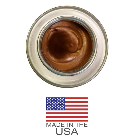 Liquid-O-Ring HT-1800 copper anti-seize lubricant, top view in 8oz brush-top can, brown paste, USA-made