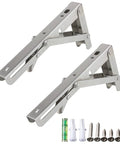 Heavy Duty Shelf Brackets 2 Pack 8 Inch Folding Wall Mount Supports Stainless Steel Floating Shelves Built Tough with screws.