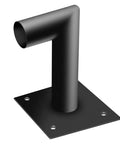90 Degree L Shaped Wall Mount Bracket For Outdoor LED Lights Tenon Adaptor Dusk To Dawn Photocell Ready Perfect For Parking Lot Shoebox Street Lighting And Yard Fixtures Heavy Duty Weatherproof Build, shown in black.