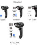 Barcode scanners NT-1228BC, NT-1698LY, NT-1698W, NT-1228BL with Bluetooth, compatible with adjustable barcode scanner stand.