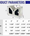 Heavy Duty Cast Iron V Block Set Workhorse For Metalworking, Matched Pair, V Groove 2-1/4 Inch Wide, 1-5/8 Inch Depth, 2-5/8 Inch Length, Machined Square And Parallel For Precision, Distortion Resistant And Built To Last., product dimensions chart