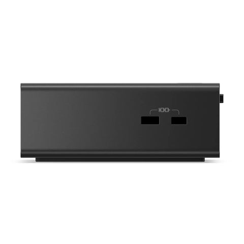 Plug And Play Thunderbolt 5 Docking Station Boasting 180W Output For Smooth Triple 8K Displays And Snappy Data Transfers For High Performance Workstation Setups Black side view showing ports.