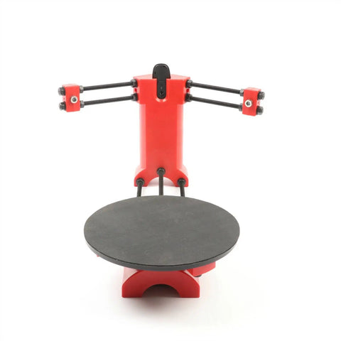 Open Source 3D Scanner Kit For 3D Printing, DIY Assembly With Red Injection Molded Parts, webcam ready, view of main scanner stand