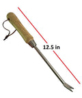 Eco Dandelion Weeder Tool with ergonomic wood handle and rust-resistant stainless steel, 12.5 in, for easy root removal.