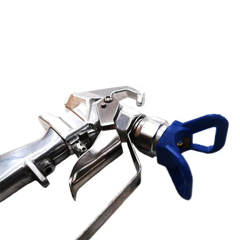 Close-up of Contractor Grade 2-Finger Airless Paint Sprayer Gun 3600 PSI Pro Tool with durable silver finish, Model 288420.