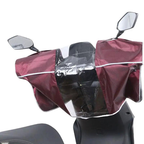 Large size waterproof tiller case on mobility scooter with controls covered, protecting against rain and dust. Keeps hands dry and controls clear.