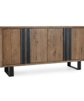 Top Tier 94 Inch Reclaimed Oak Wood Sideboard Buffet Cabinet Magnetic Doors Built In Wire Management Sturdy Open Shelving