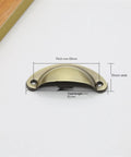 Cool Retro Metal Cabinet Handles Set Of 12 Antique Brass Shell Pull Handles with dimensions shown for easy install.