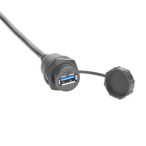 Rugged IP67 USB 3.0 A Male To Female Bulkhead Panel Mount Extension Cable 0.3M Waterproof Cap 5Gbps Data Transfer For Control Cabinets