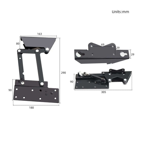 Diagram of two piece folding coffee table hinges with lifting top frame heavy duty spring lift mechanism for coffee tables and desks